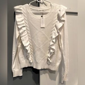 Sugarlips White ruffle trim sweater, size Medium